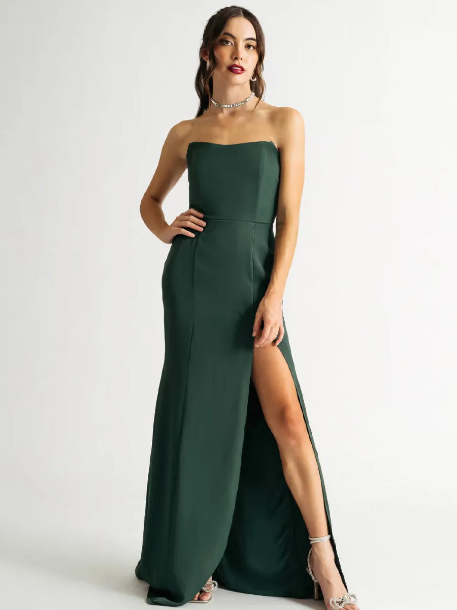 2025 Faded Love Hunter Green Strapless Bustier Slit Maxi Dress