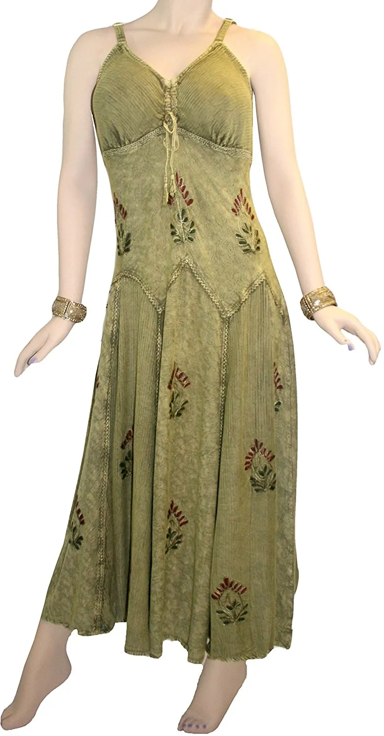 594 DR Summer Spaghetti Strap Embroidered Sleeveless Dress