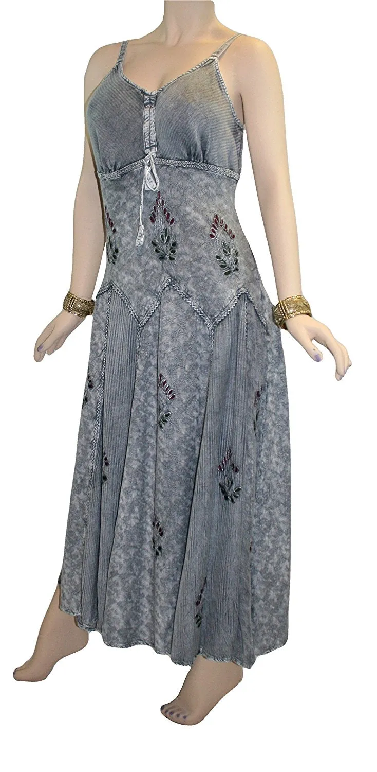 594 DR Summer Spaghetti Strap Embroidered Sleeveless Dress
