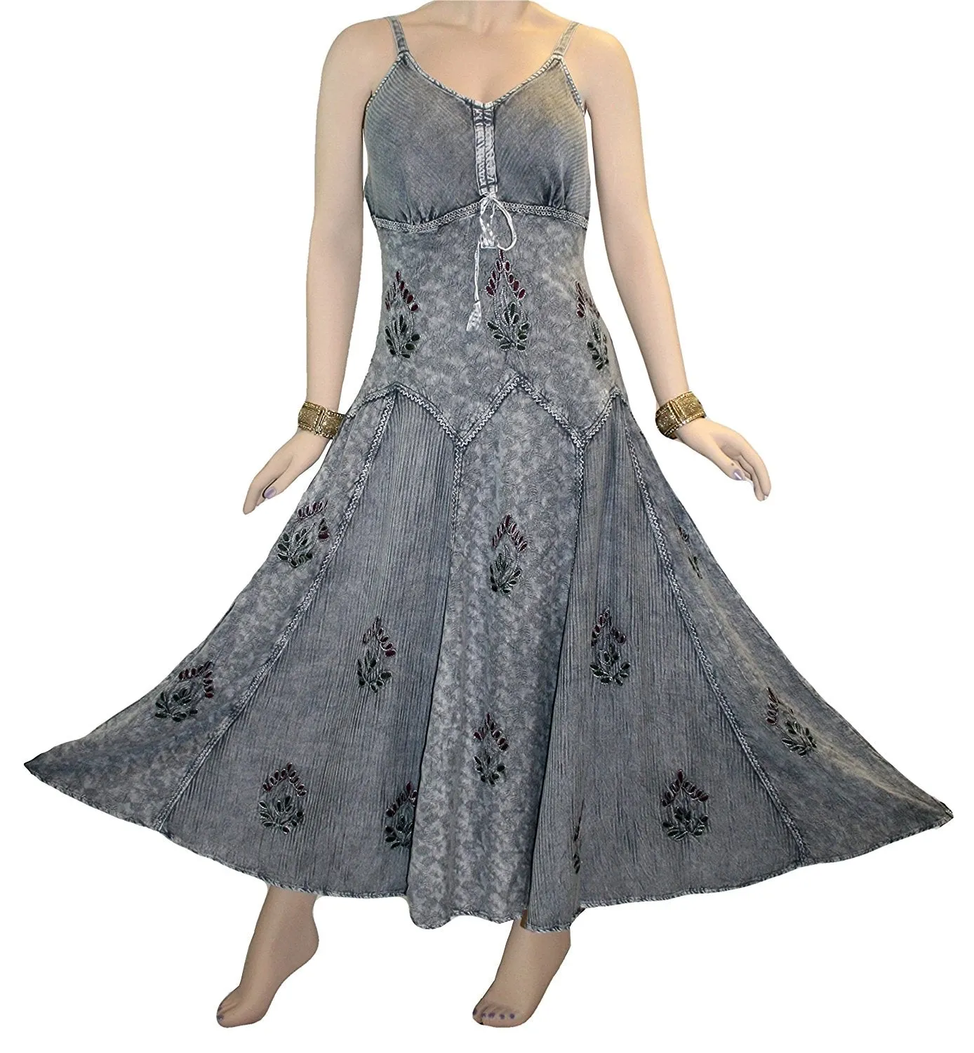 594 DR Summer Spaghetti Strap Embroidered Sleeveless Dress
