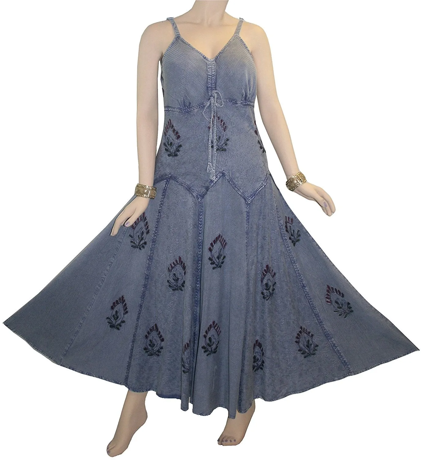 594 DR Summer Spaghetti Strap Embroidered Sleeveless Dress