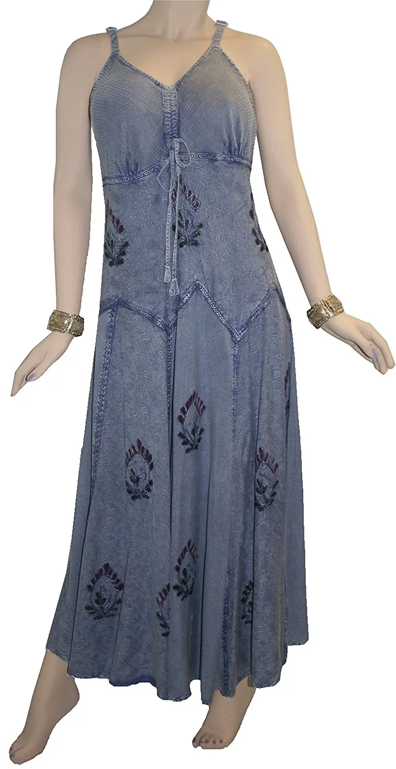 594 DR Summer Spaghetti Strap Embroidered Sleeveless Dress