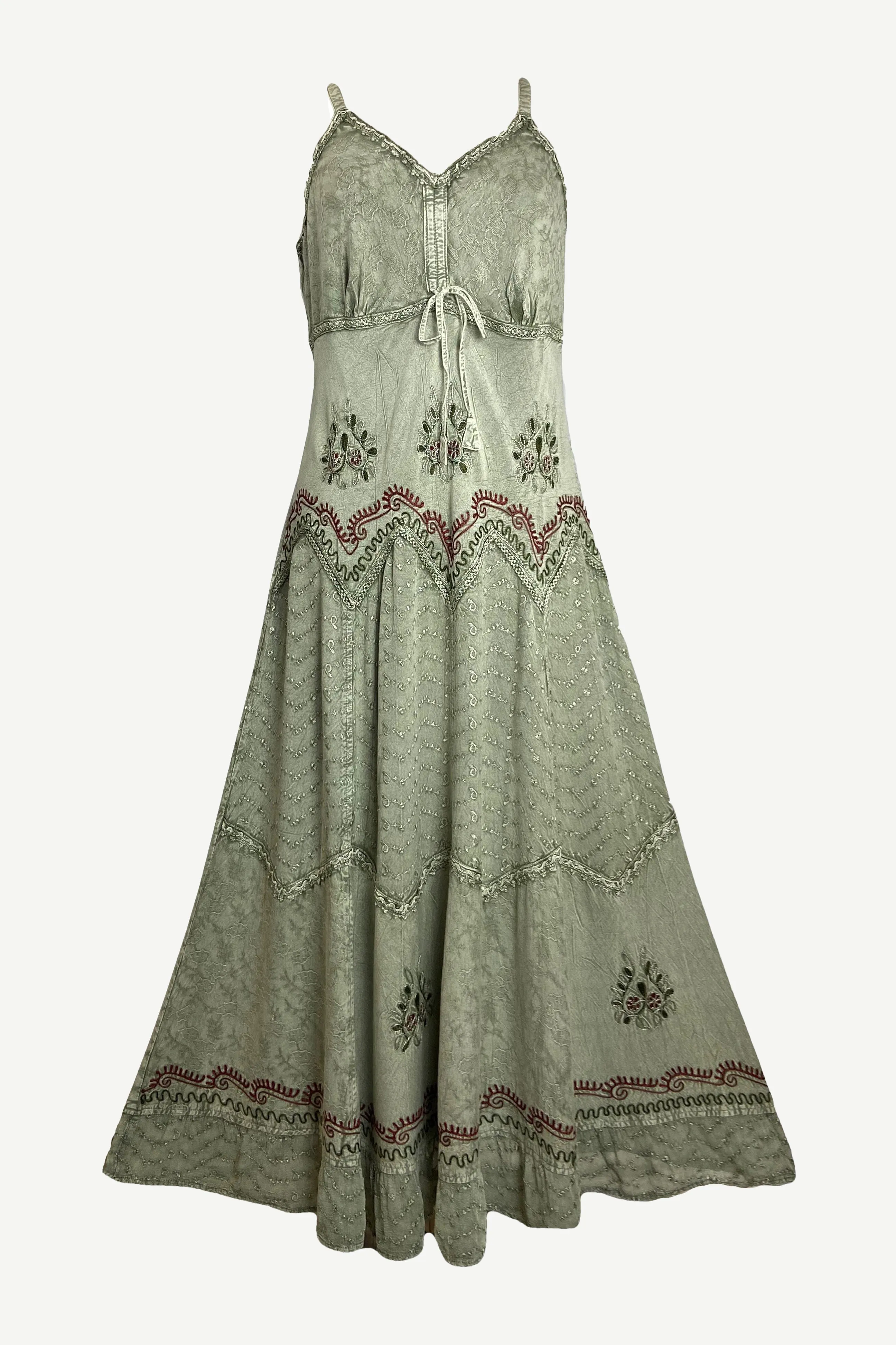 600 DR Rayon Womens Embroidered Long Spaghetti Strap Sexy Summer Sun dress