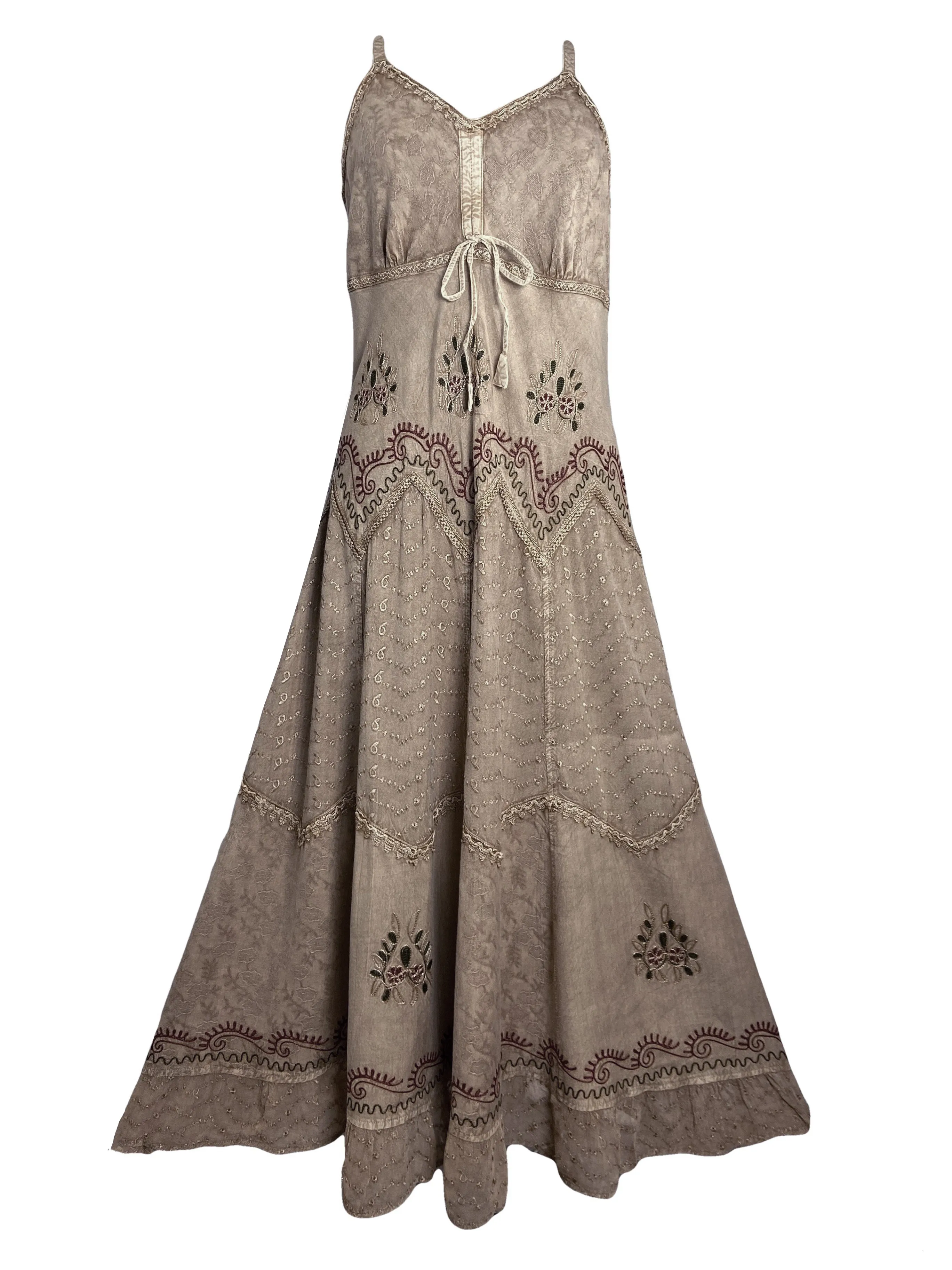 600 DR Rayon Womens Embroidered Long Spaghetti Strap Sexy Summer Sun dress
