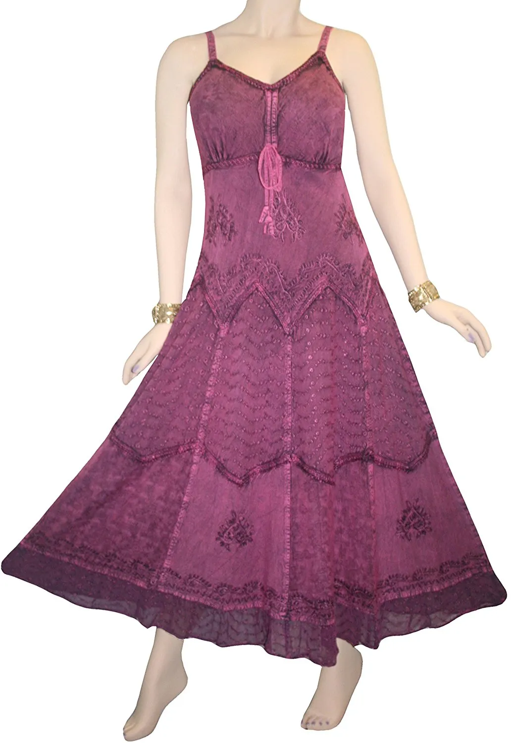600 DR Rayon Womens Embroidered Long Spaghetti Strap Sexy Summer Sun dress