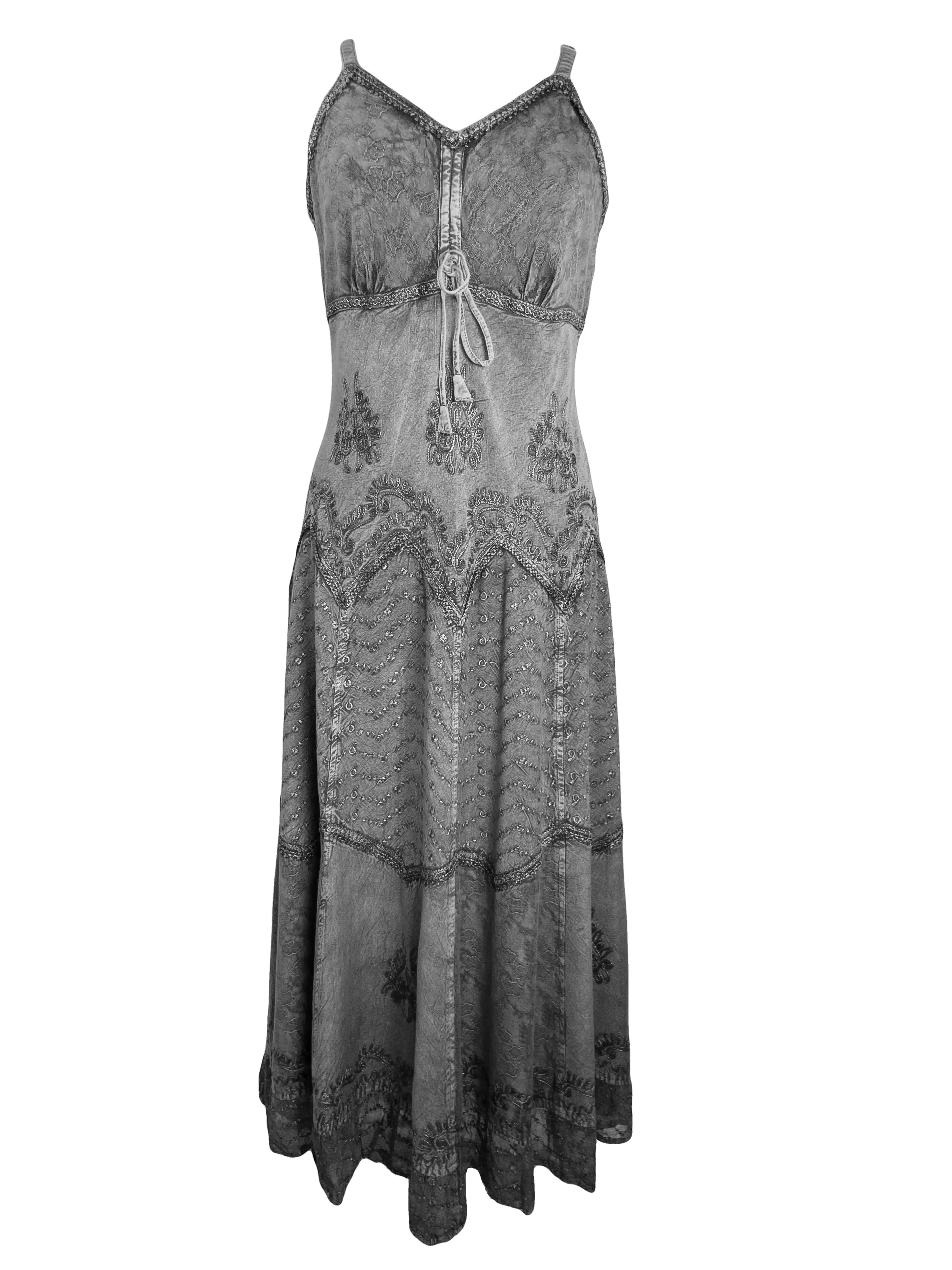 600 DR Rayon Womens Embroidered Long Spaghetti Strap Sexy Summer Sun dress