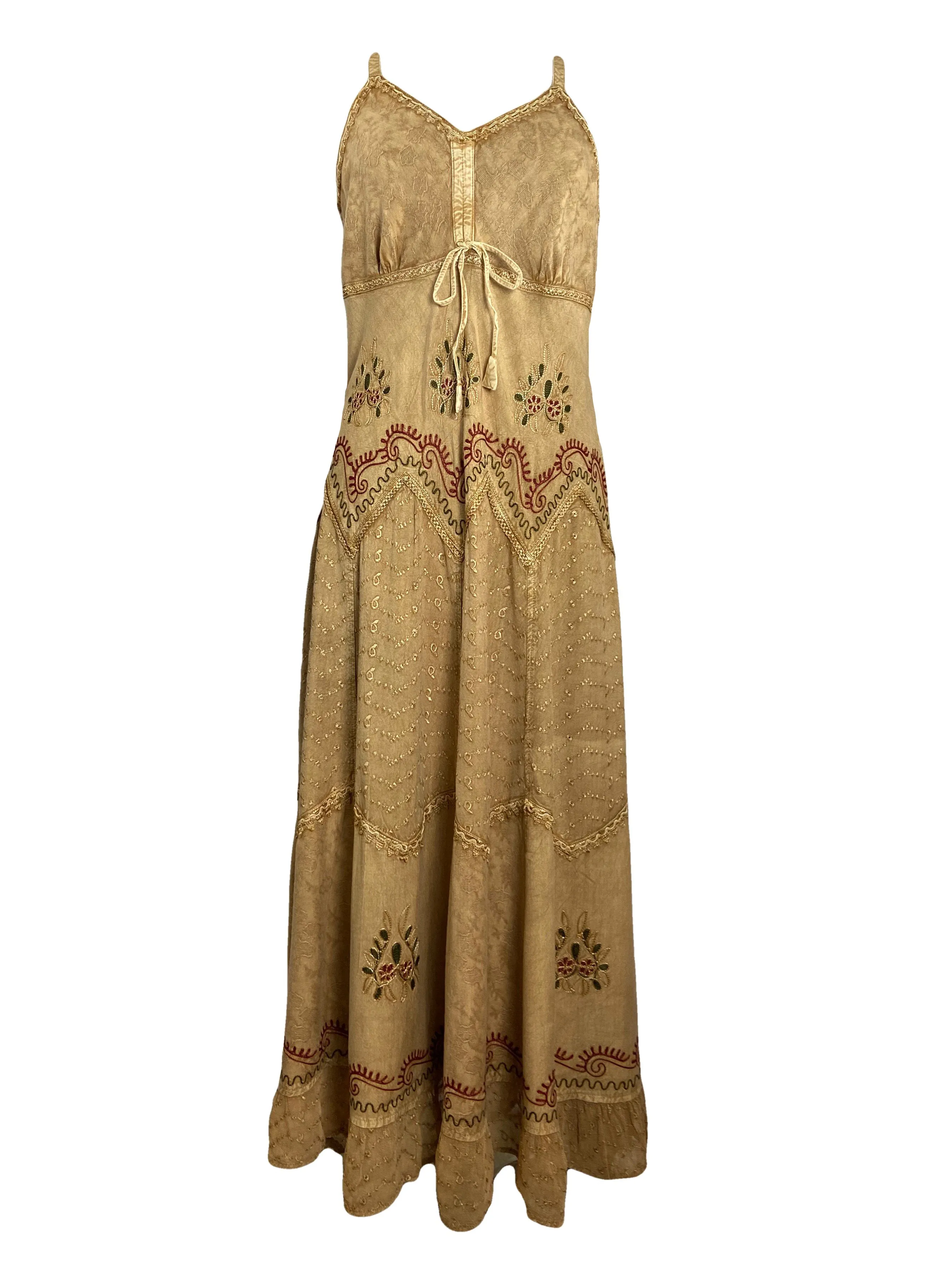 600 DR Rayon Womens Embroidered Long Spaghetti Strap Sexy Summer Sun dress