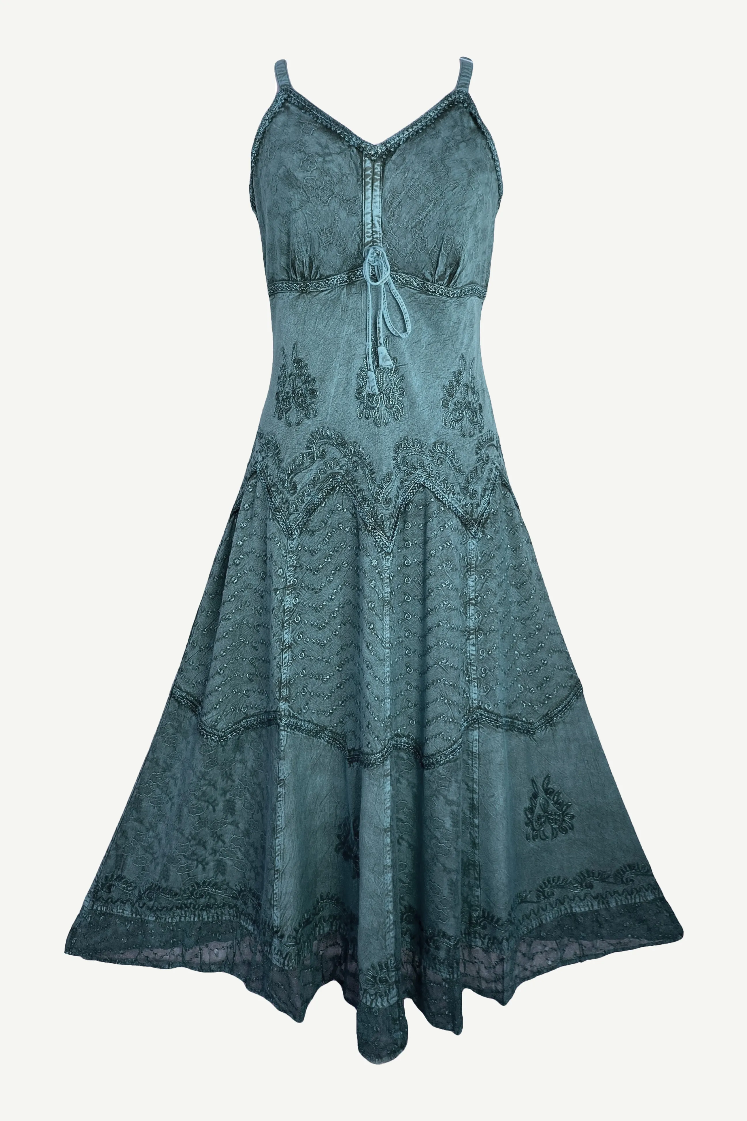 600 DR Rayon Womens Embroidered Long Spaghetti Strap Sexy Summer Sun dress