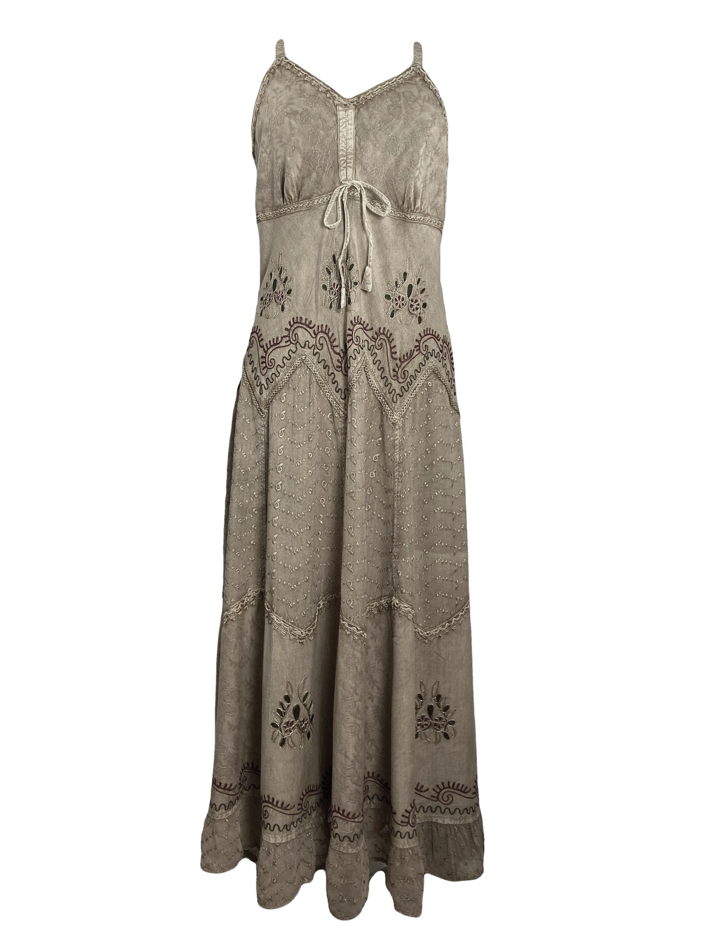 600 DR Rayon Womens Embroidered Long Spaghetti Strap Sexy Summer Sun dress