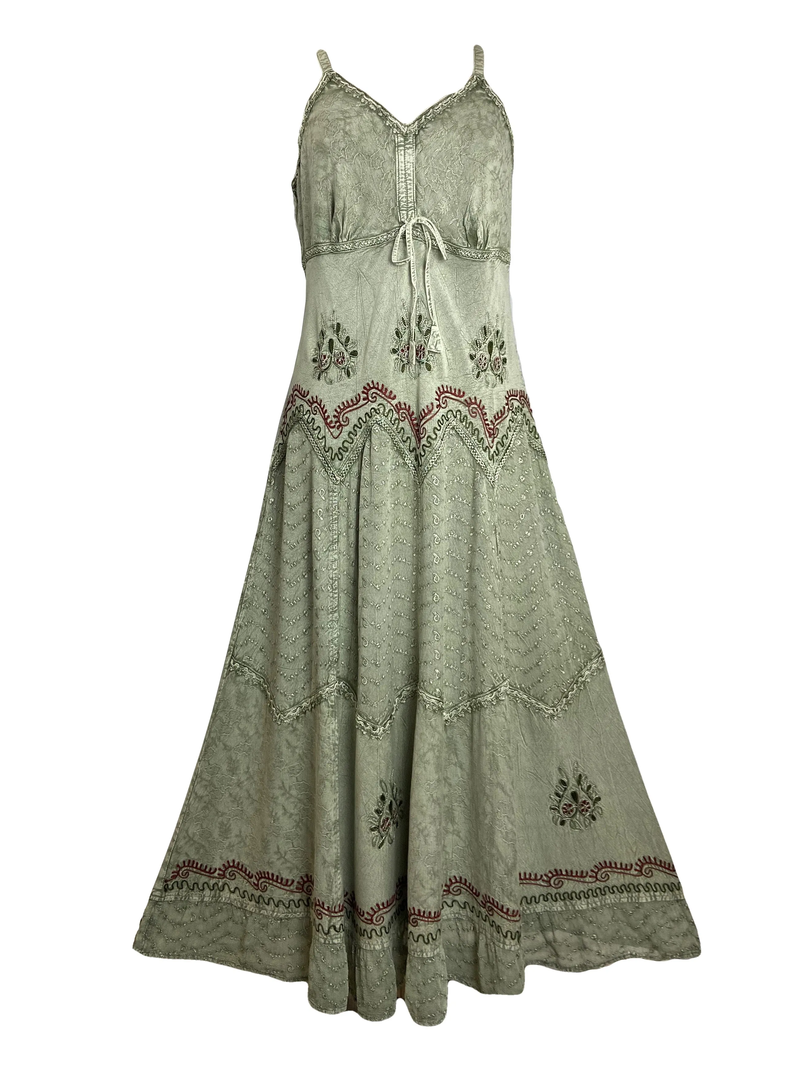 600 DR Rayon Womens Embroidered Long Spaghetti Strap Sexy Summer Sun dress