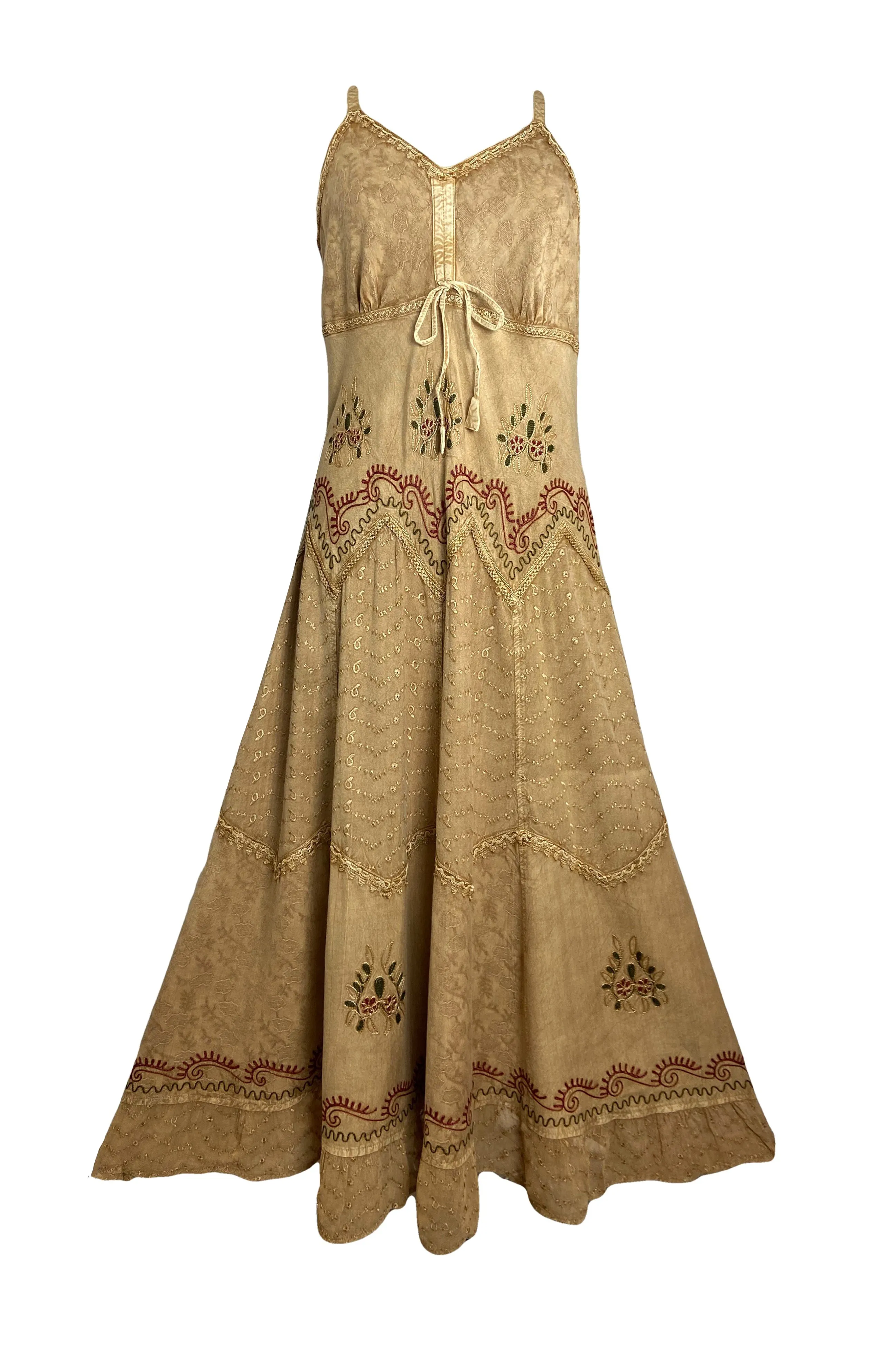 600 DR Rayon Womens Embroidered Long Spaghetti Strap Sexy Summer Sun dress