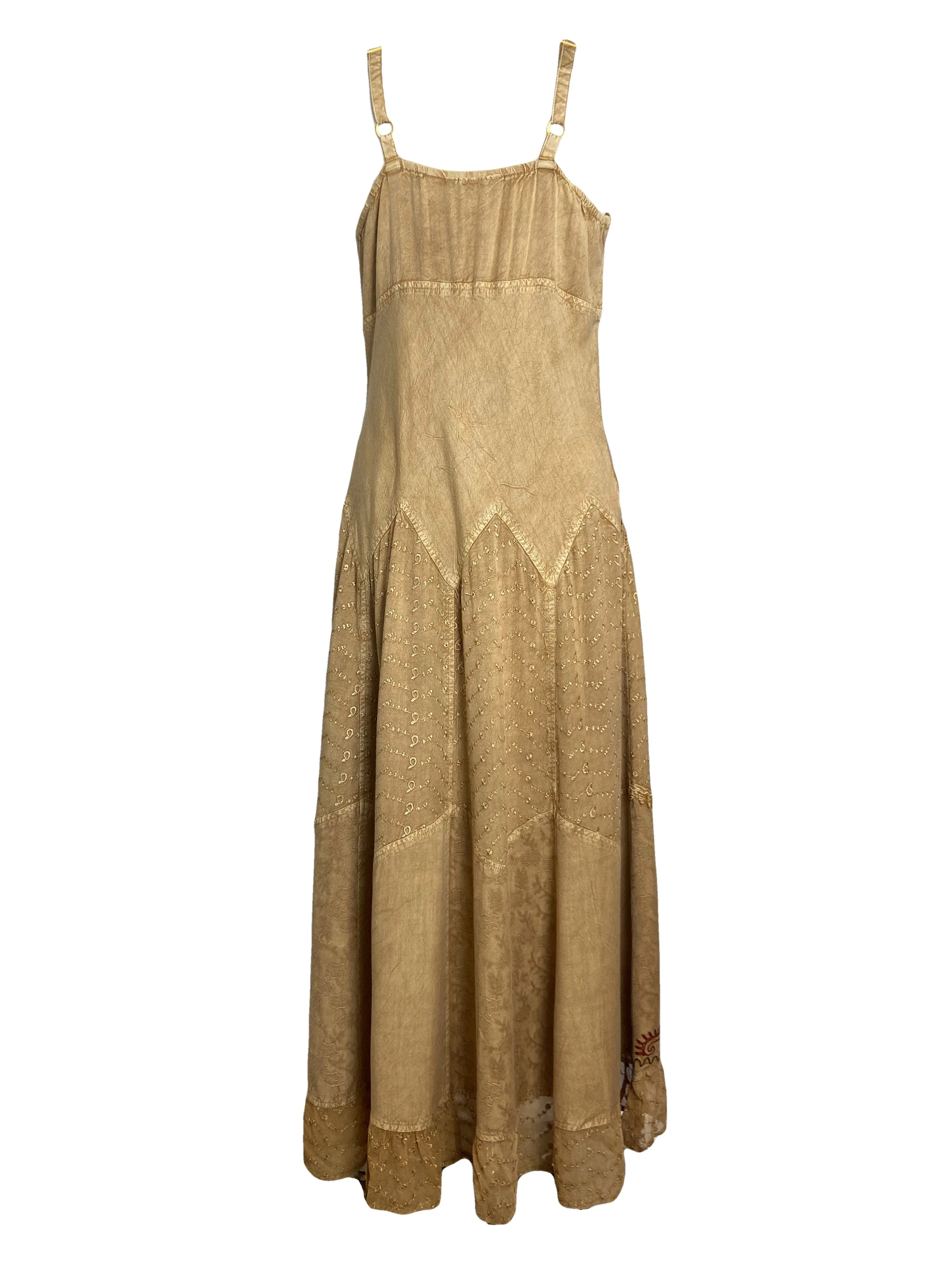 600 DR Rayon Womens Embroidered Long Spaghetti Strap Sexy Summer Sun dress