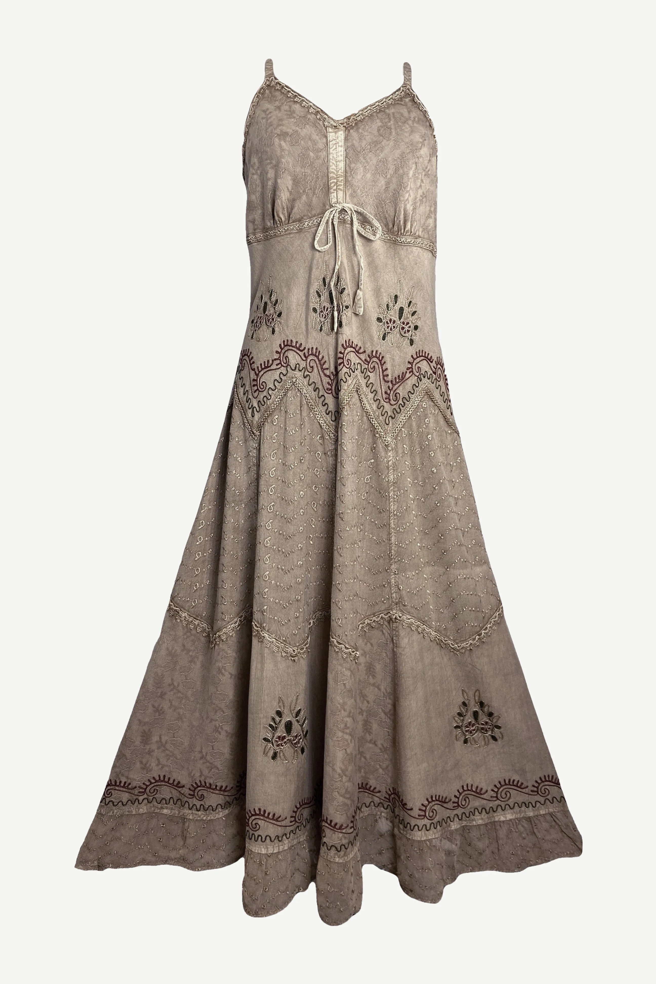 600 DR Rayon Womens Embroidered Long Spaghetti Strap Sexy Summer Sun dress