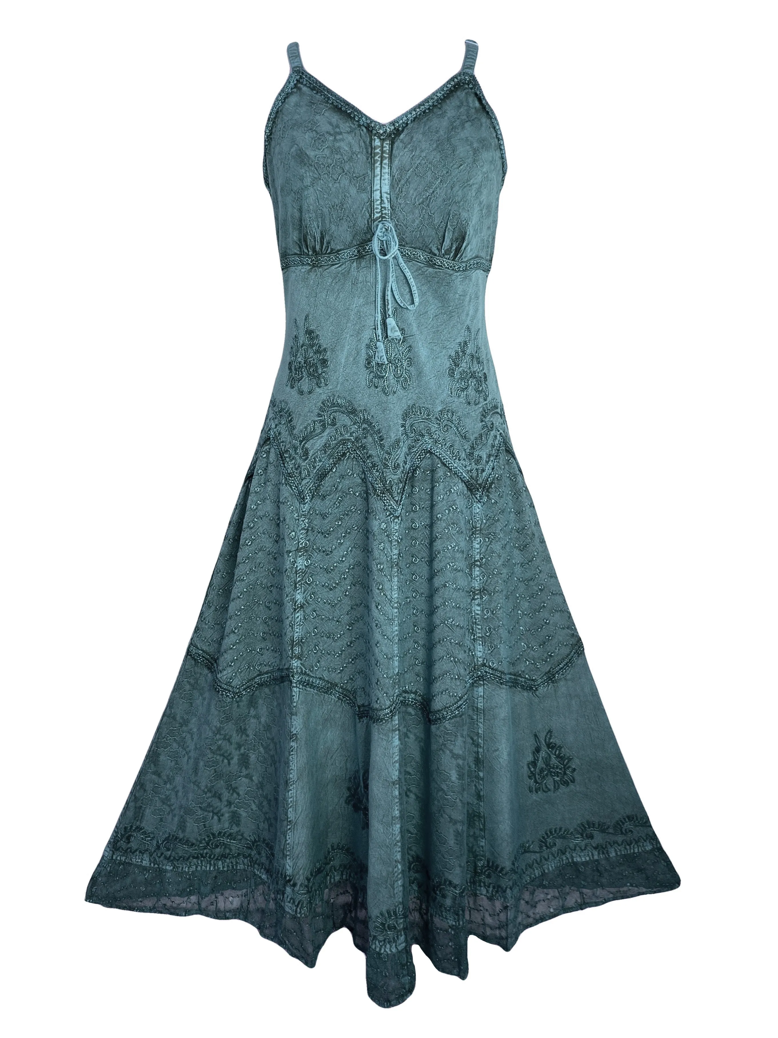 600 DR Rayon Womens Embroidered Long Spaghetti Strap Sexy Summer Sun dress