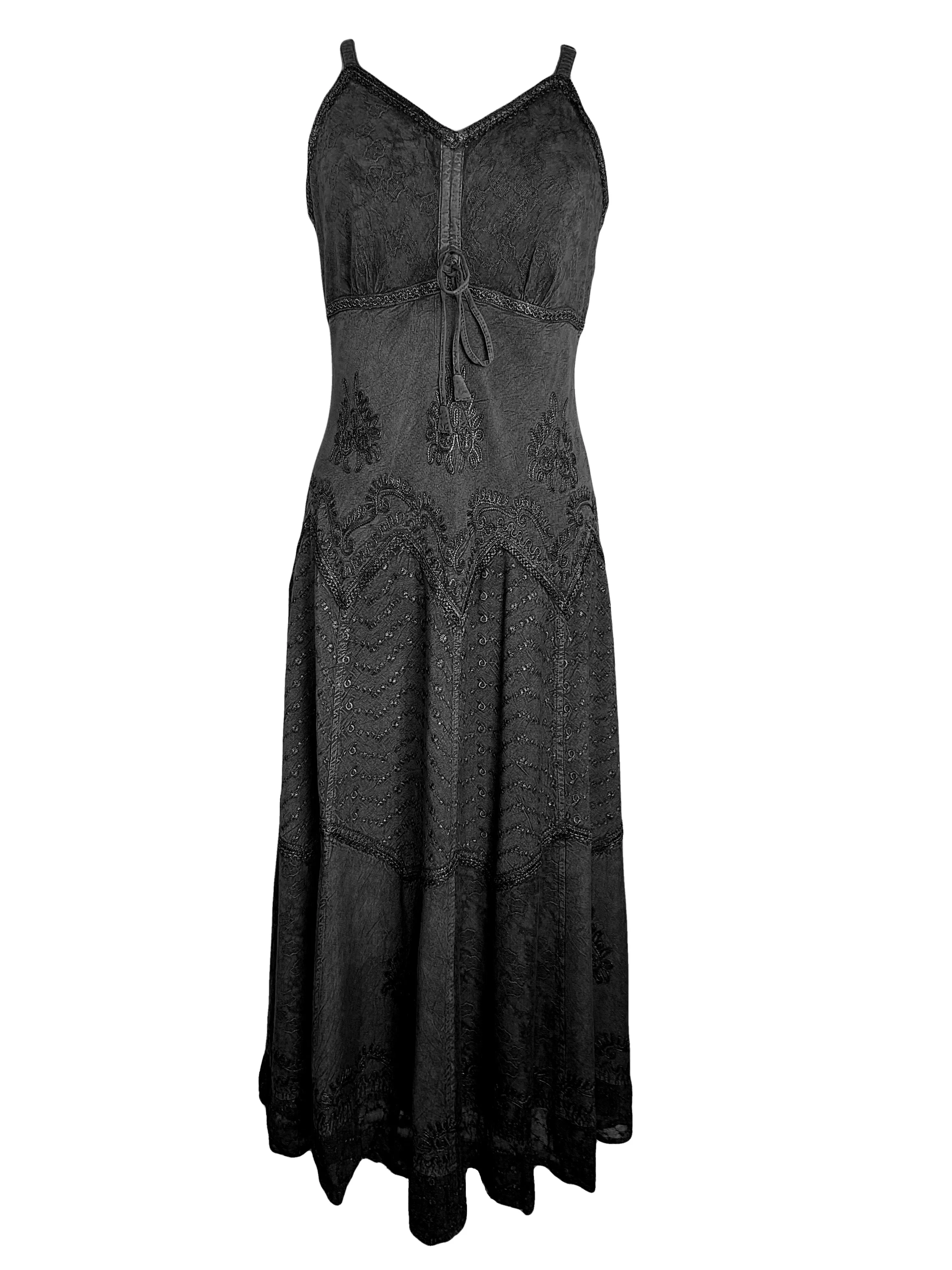 600 DR Rayon Womens Embroidered Long Spaghetti Strap Sexy Summer Sun dress