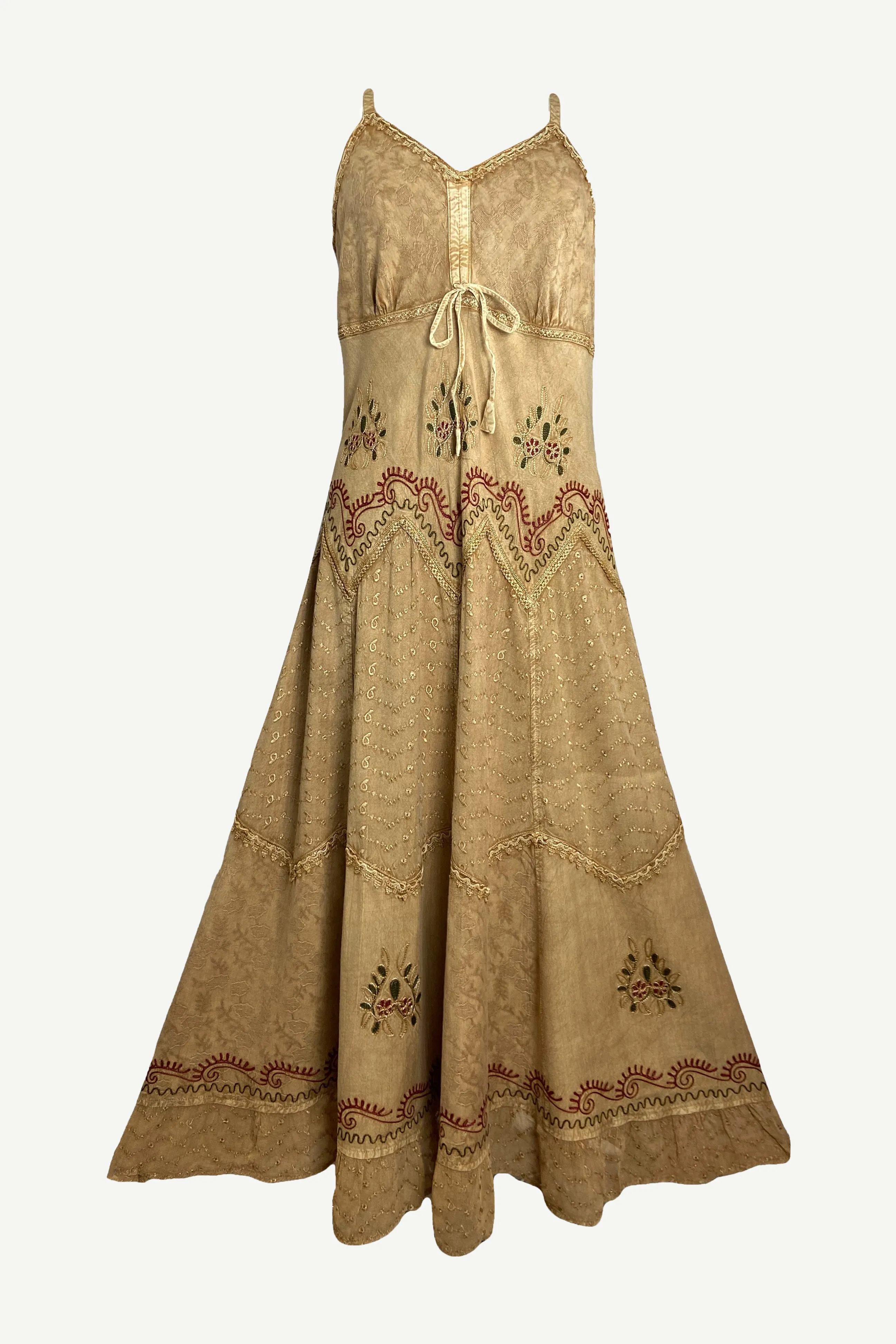 600 DR Rayon Womens Embroidered Long Spaghetti Strap Sexy Summer Sun dress