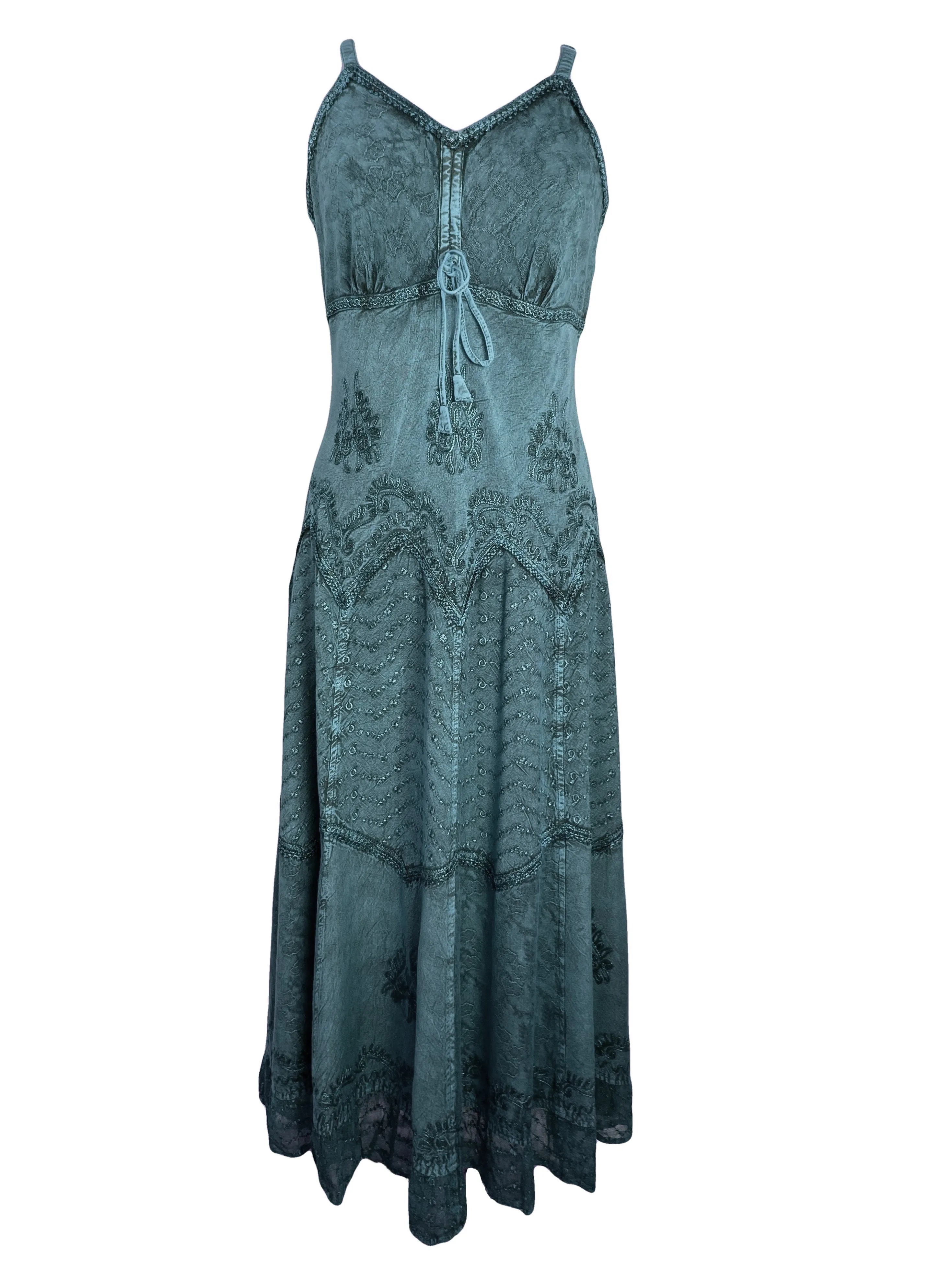 600 DR Rayon Womens Embroidered Long Spaghetti Strap Sexy Summer Sun dress