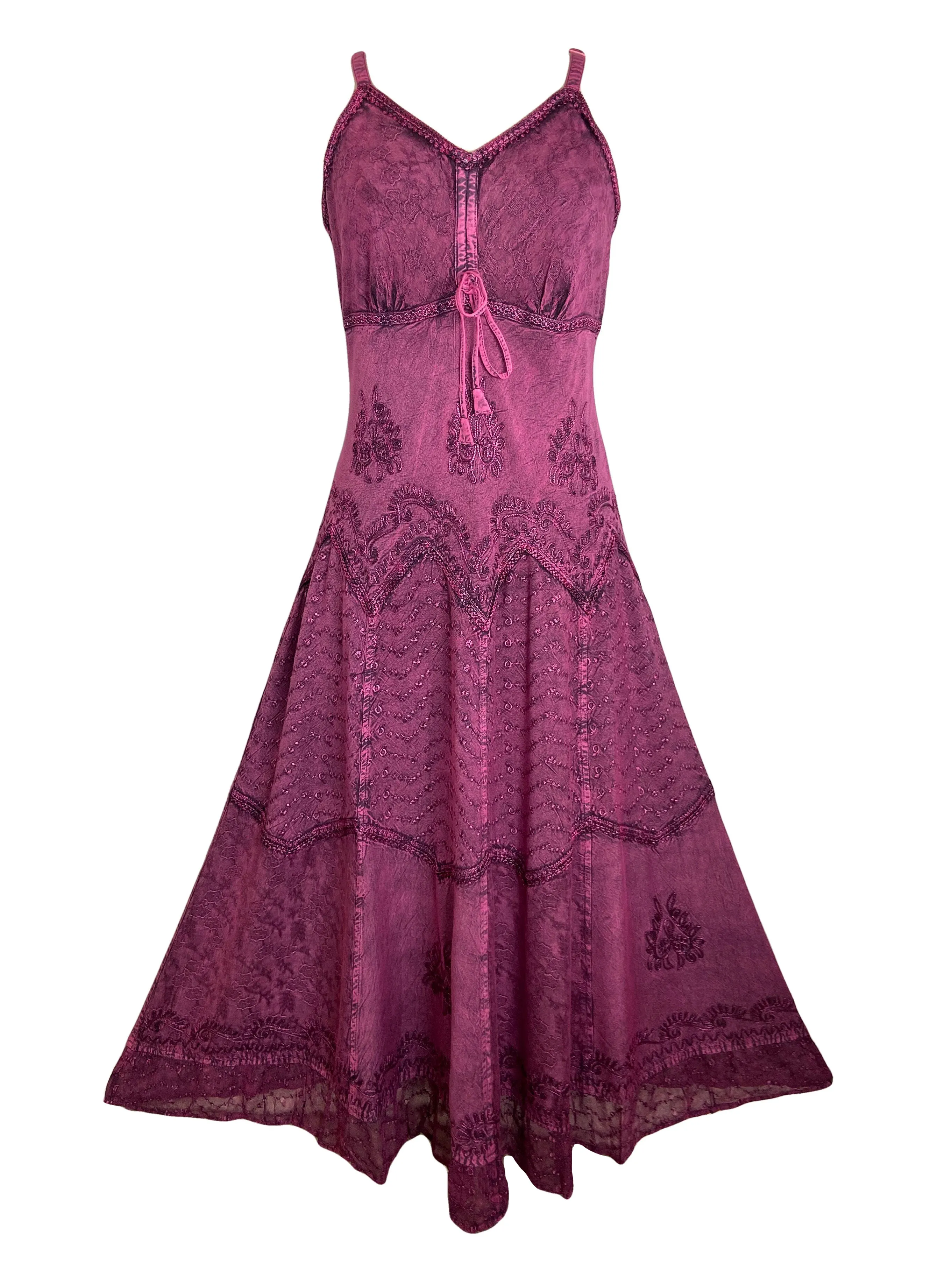 600 DR Rayon Womens Embroidered Long Spaghetti Strap Sexy Summer Sun dress
