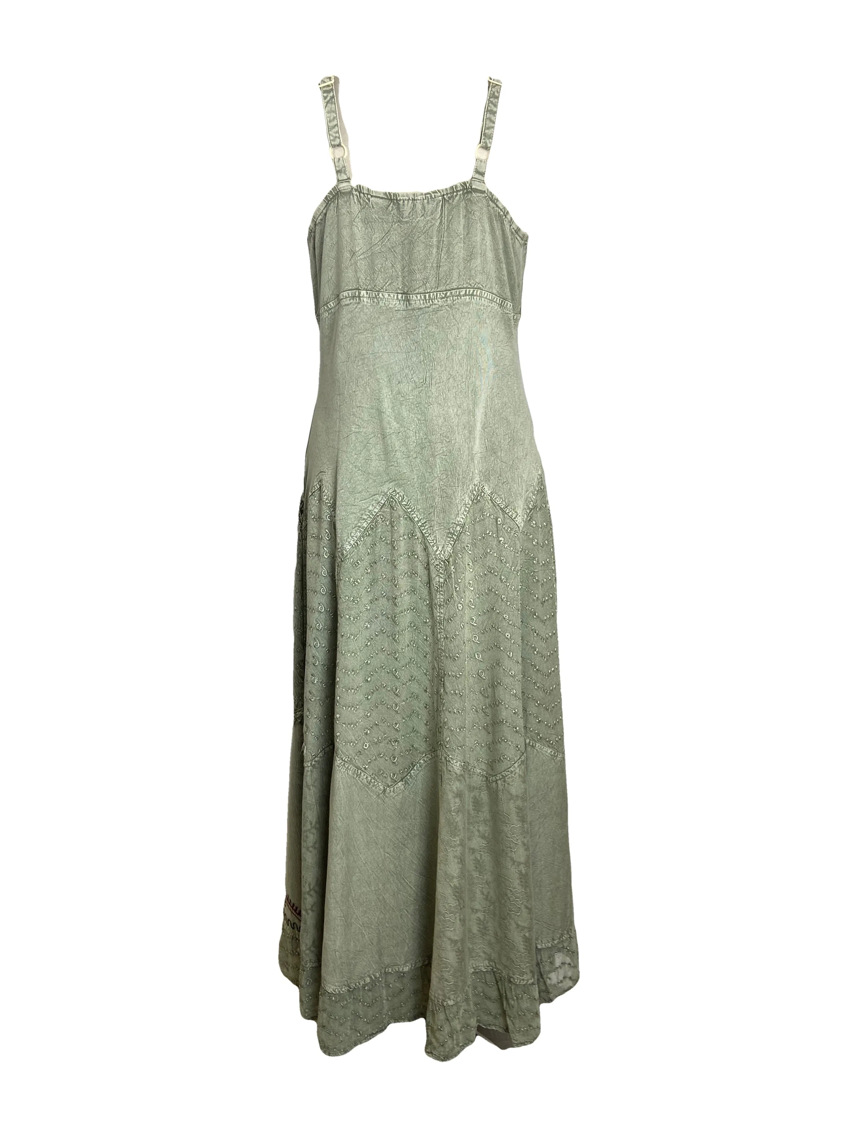 600 DR Rayon Womens Embroidered Long Spaghetti Strap Sexy Summer Sun dress