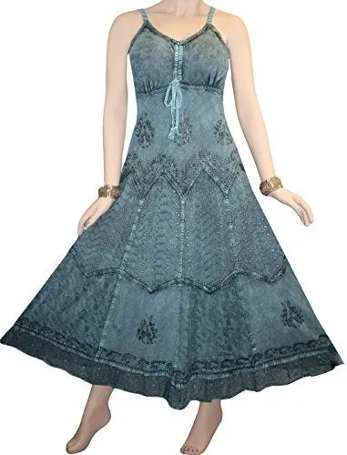 600 DR Rayon Womens Embroidered Long Spaghetti Strap Sexy Summer Sun dress