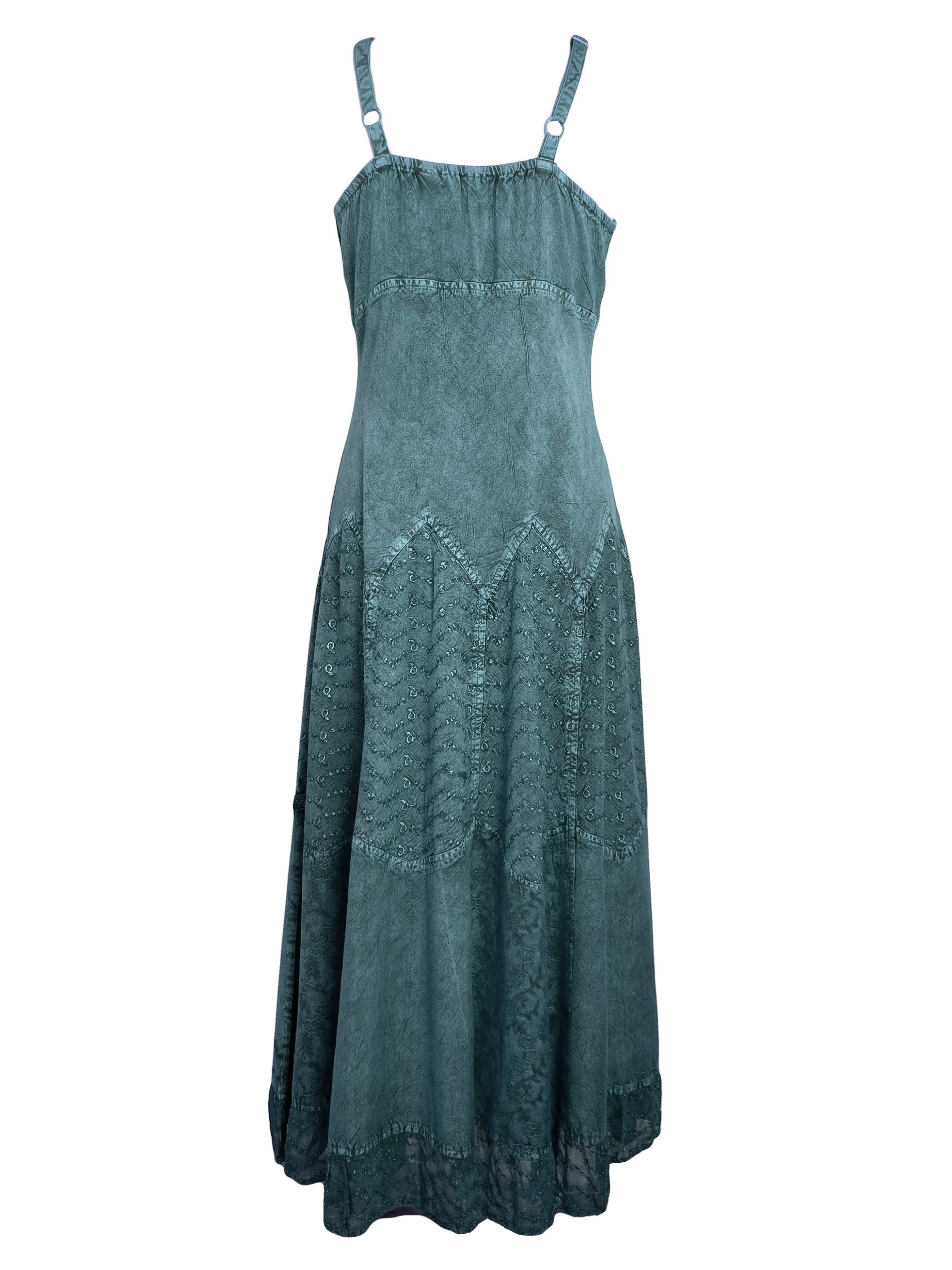 600 DR Rayon Womens Embroidered Long Spaghetti Strap Sexy Summer Sun dress