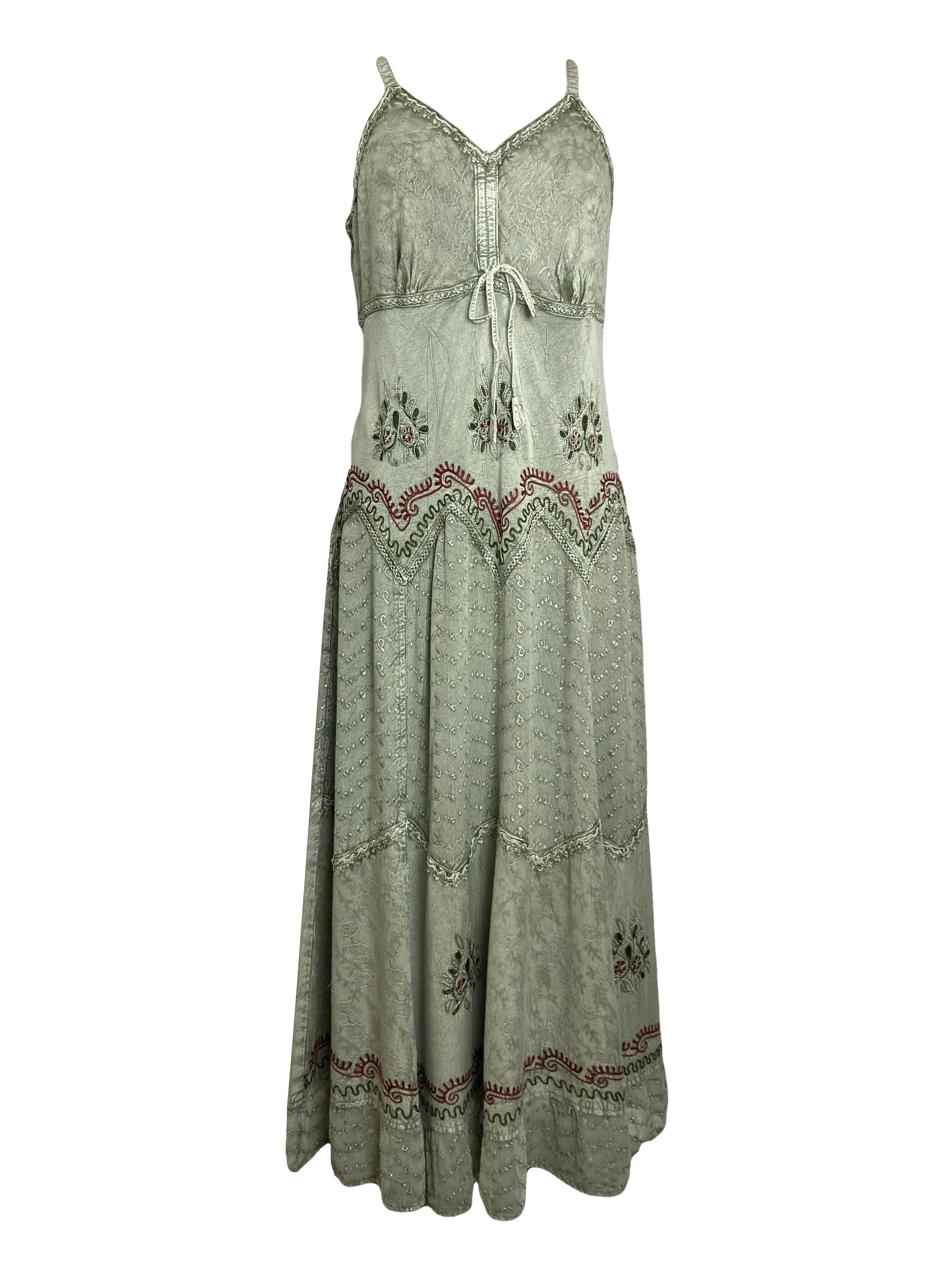 600 DR Rayon Womens Embroidered Long Spaghetti Strap Sexy Summer Sun dress
