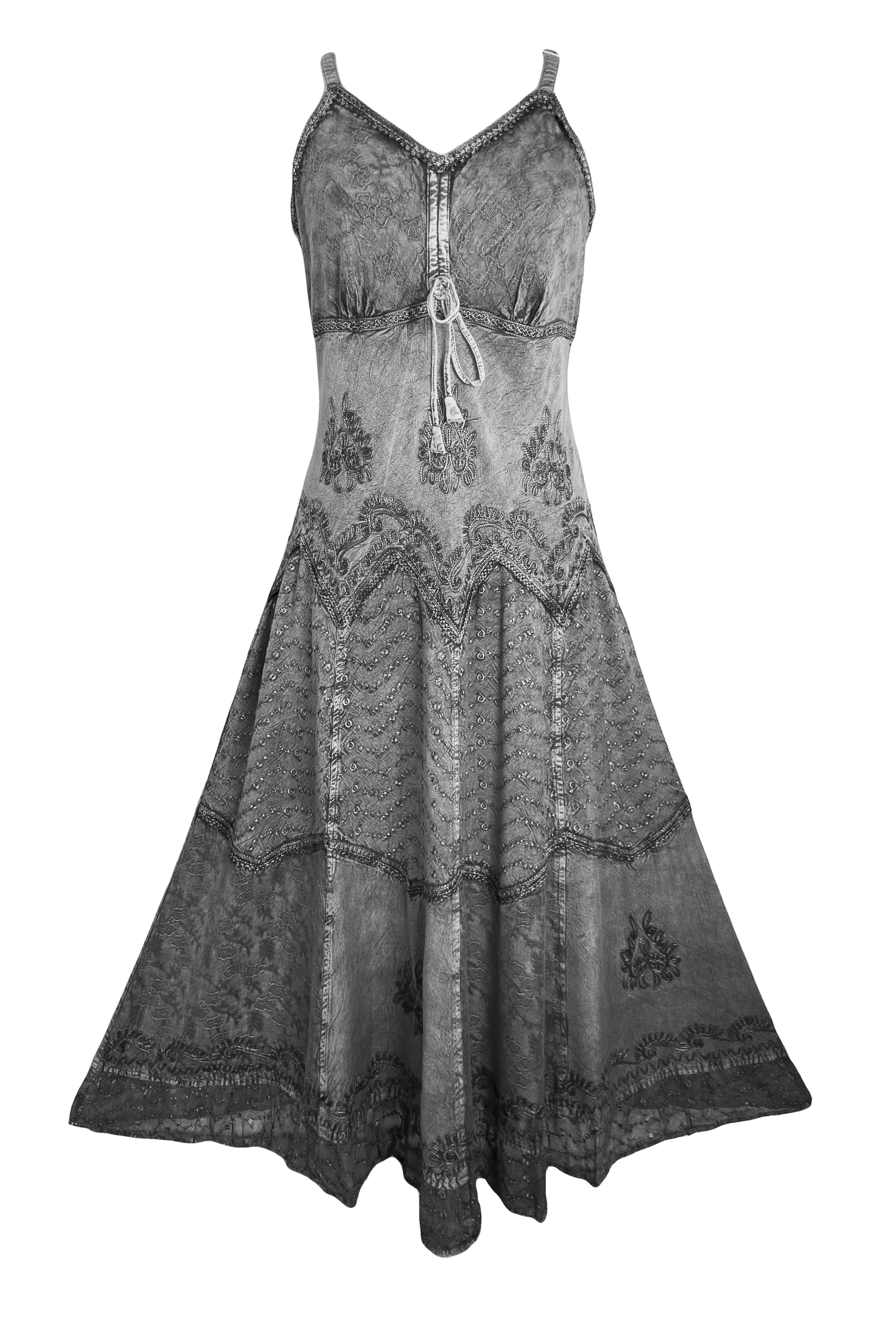 600 DR Rayon Womens Embroidered Long Spaghetti Strap Sexy Summer Sun dress