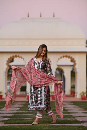 A Multi-Colour Wave Of Handblock Chanderi Silk suit Set