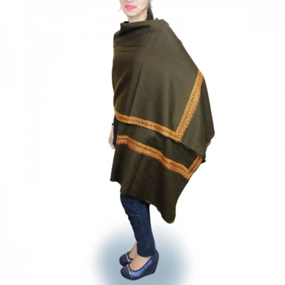 Amazing Green Colour New Look With High Quality Pashmina Needle Work Shawl