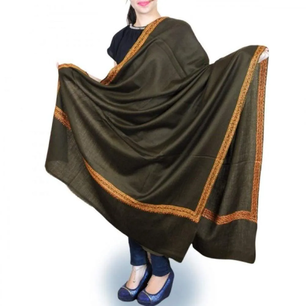 Amazing Green Colour New Look With High Quality Pashmina Needle Work Shawl