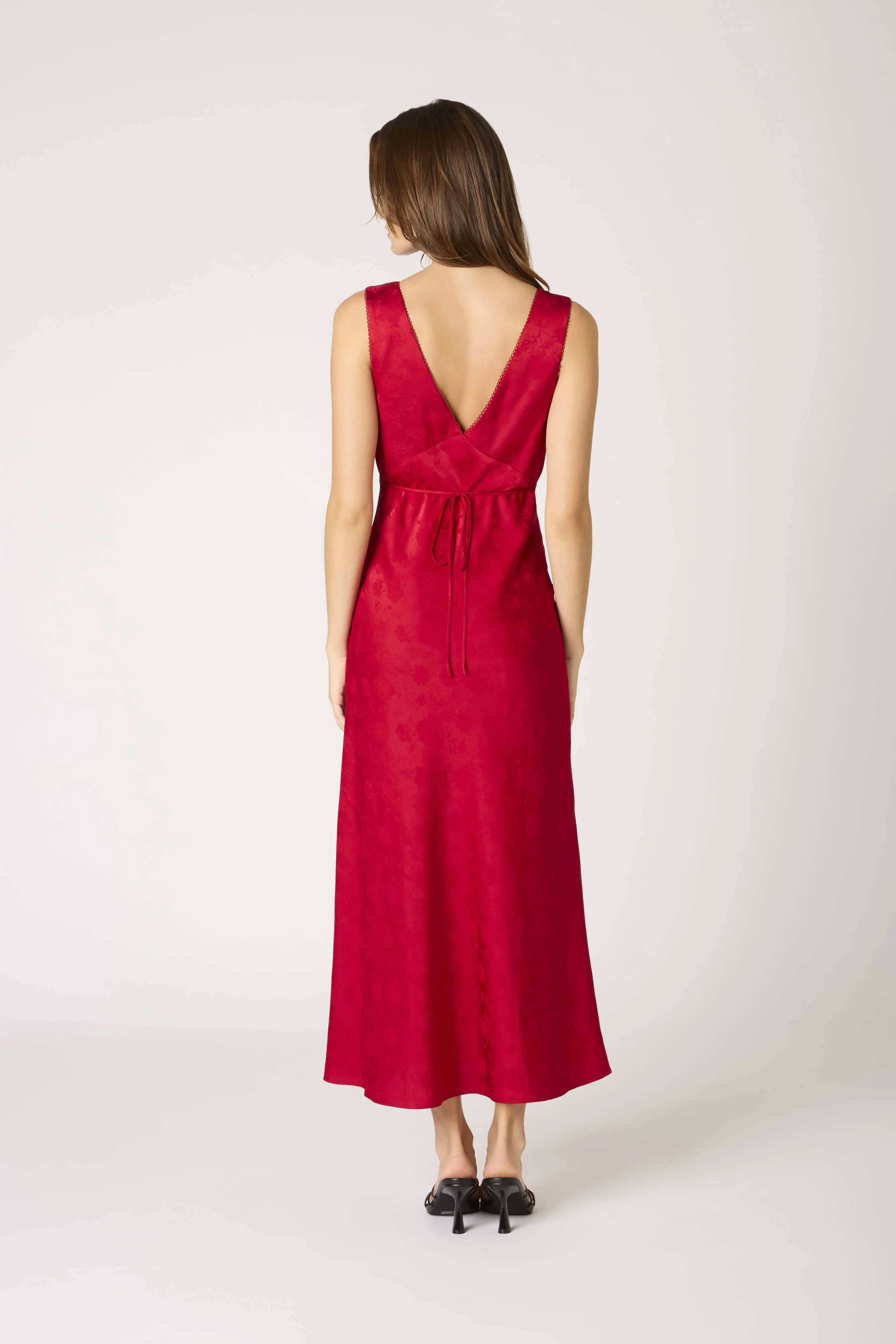Anda Rose Jacquard Tea Length Slip Dress - Crimson