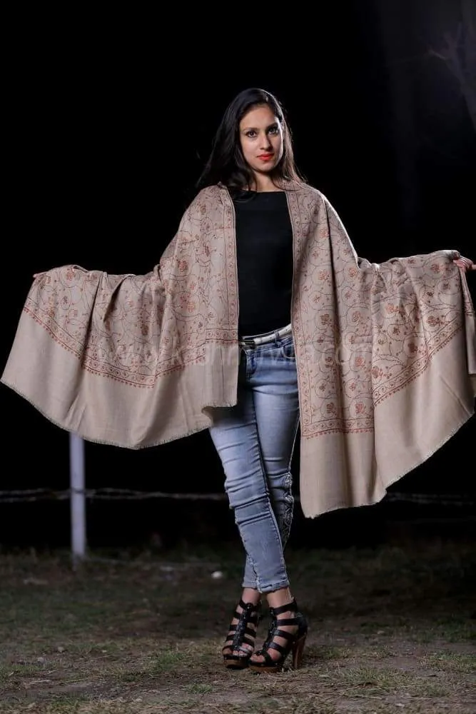 Beige Colour Shawl With SemiPashmin Base With Rich AllOver Jaal Express Elegance And Style.