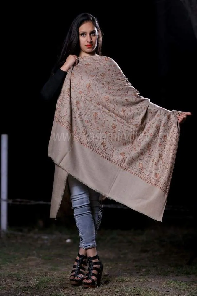 Beige Colour Shawl With SemiPashmin Base With Rich AllOver Jaal Express Elegance And Style.