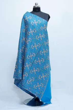 Blue Colour Sozni Shawl With Richly Embroidered Border And Jaal Looks Attractive.