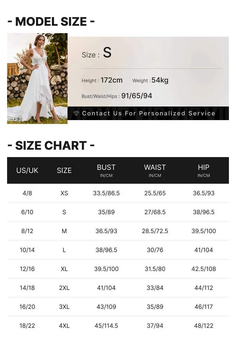 Boho High low Country Wedding Dresses V-neck A line Fringe