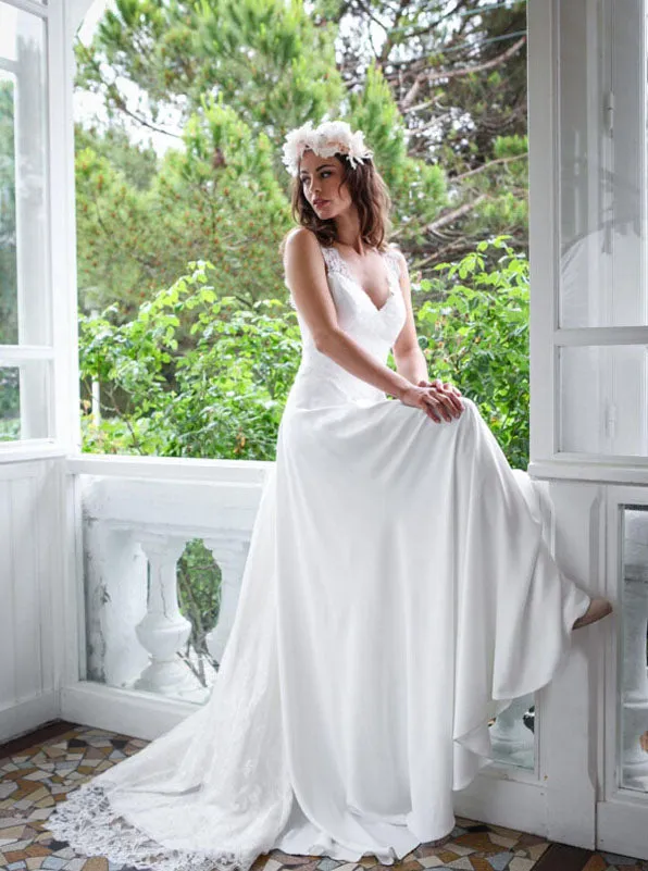 Boho Wedding Dresses,Chiffon Wedding Dress,Beach Wedding Dress with Straps,WD00060