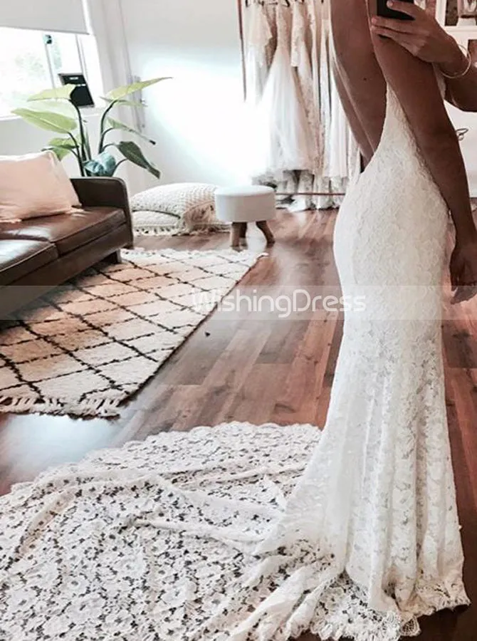 Boho Wedding Dress,Open Back Lace Wedding Dress,Beach Wedding Dress,WD00494