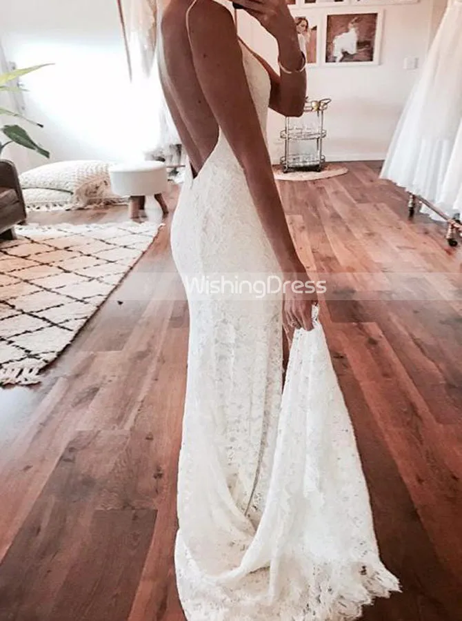 Boho Wedding Dress,Open Back Lace Wedding Dress,Beach Wedding Dress,WD00494