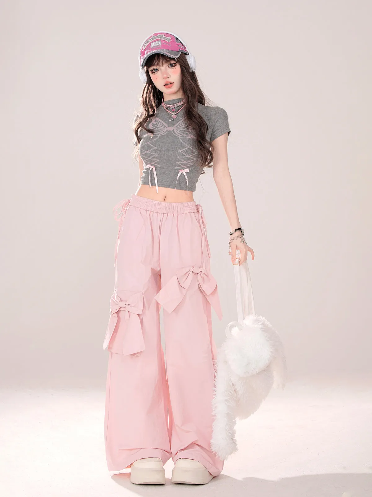 Bow Pants Pinky Loose Big Sweet