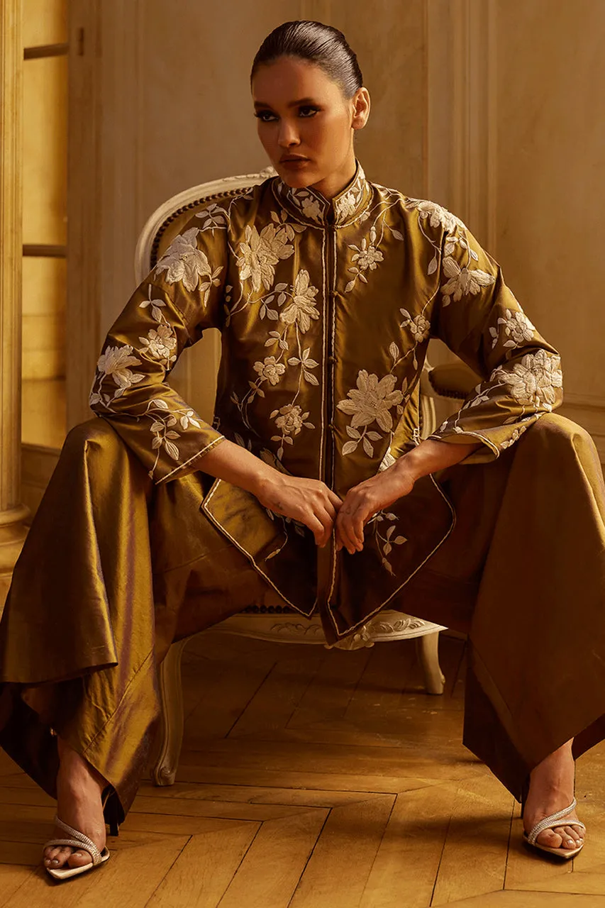 Couture Silk Dupioni Embroidered Mandarin Tunic