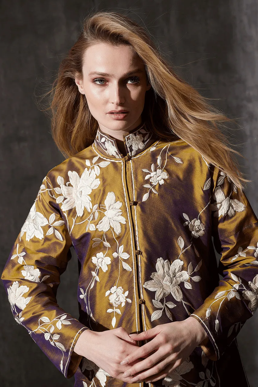 Couture Silk Dupioni Embroidered Mandarin Tunic