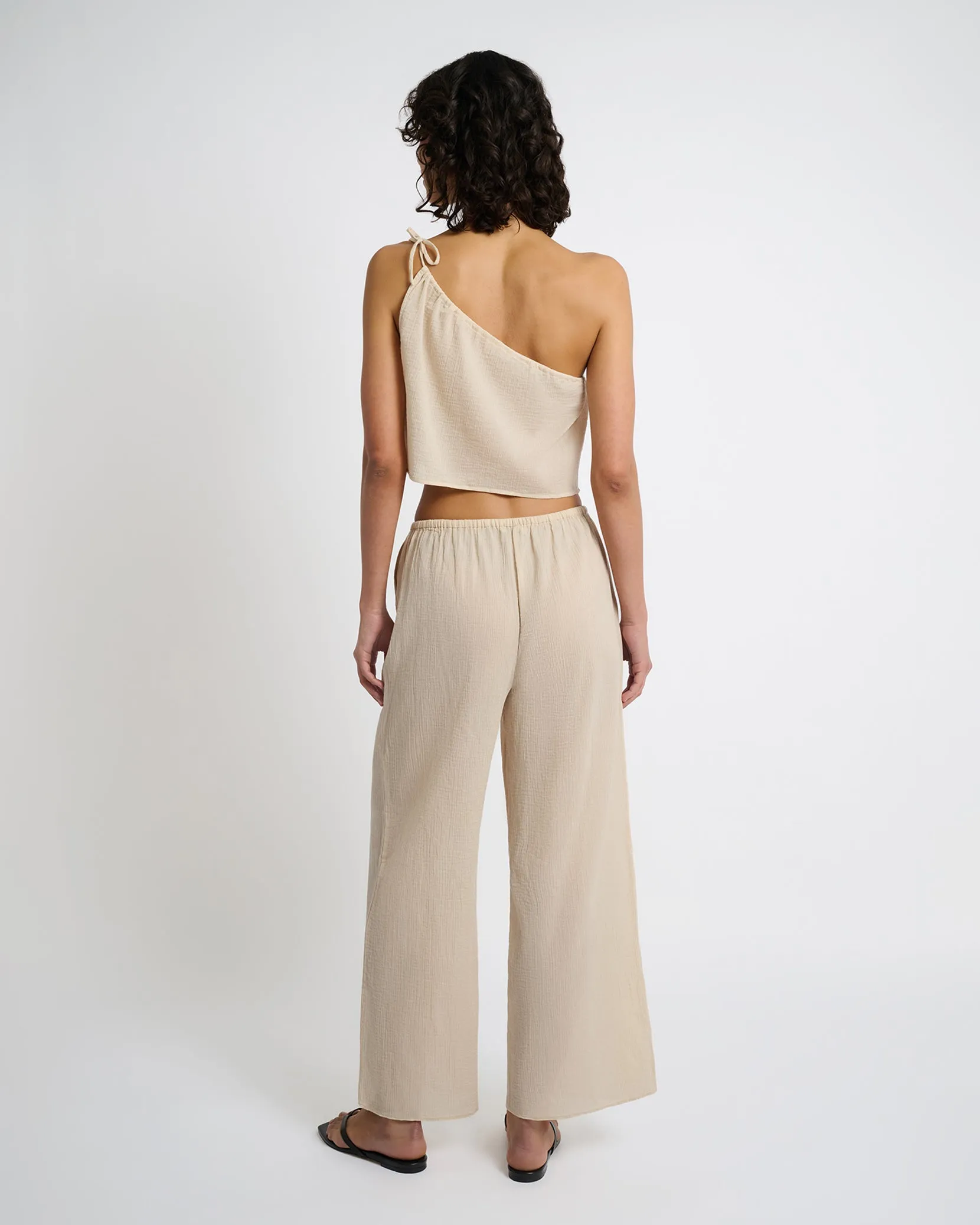 Crinkle Gauze One-shoulder Top