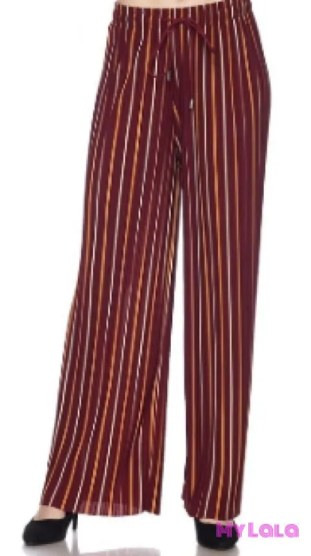 Curvy Pleated Wide Leg Pants (Burgundy/Mustard)