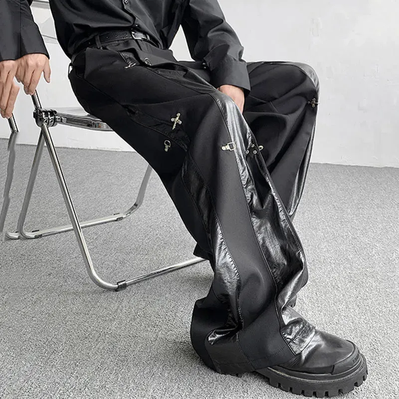 Fashion Solid Metal Buckle Pants