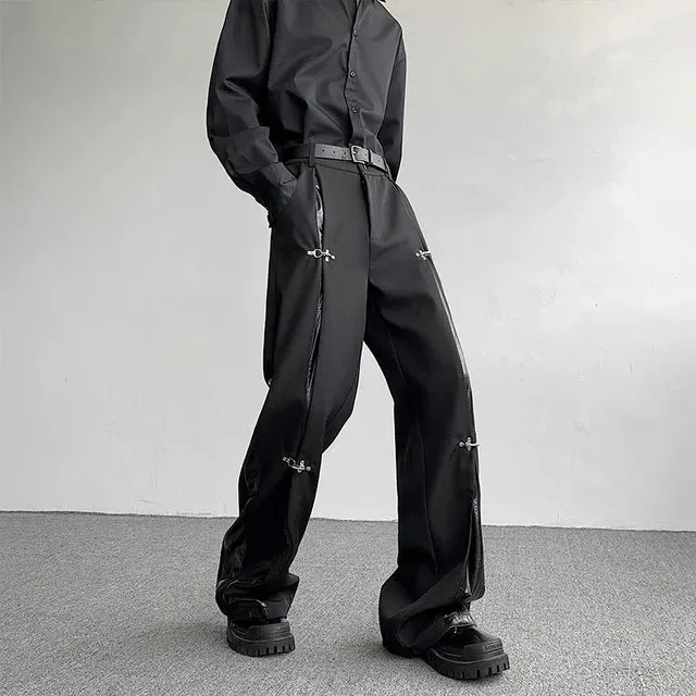 Fashion Solid Metal Buckle Pants