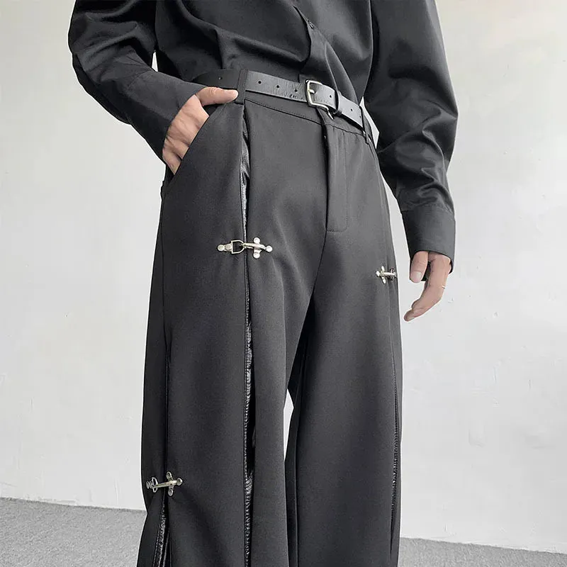 Fashion Solid Metal Buckle Pants