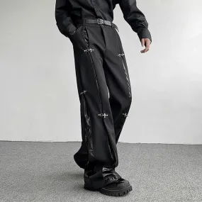 Fashion Solid Metal Buckle Pants