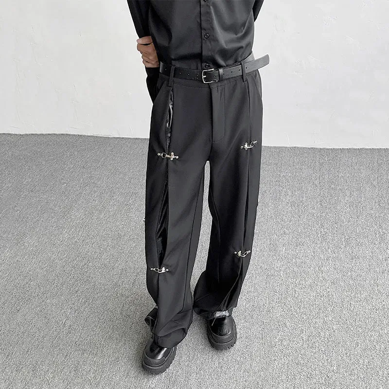 Fashion Solid Metal Buckle Pants