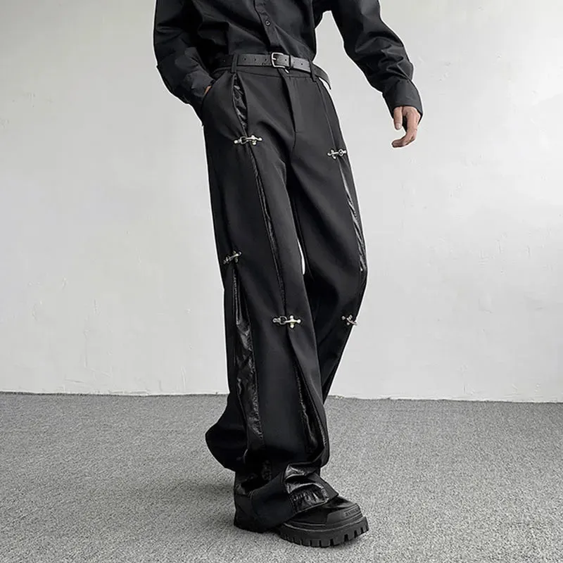 Fashion Solid Metal Buckle Pants