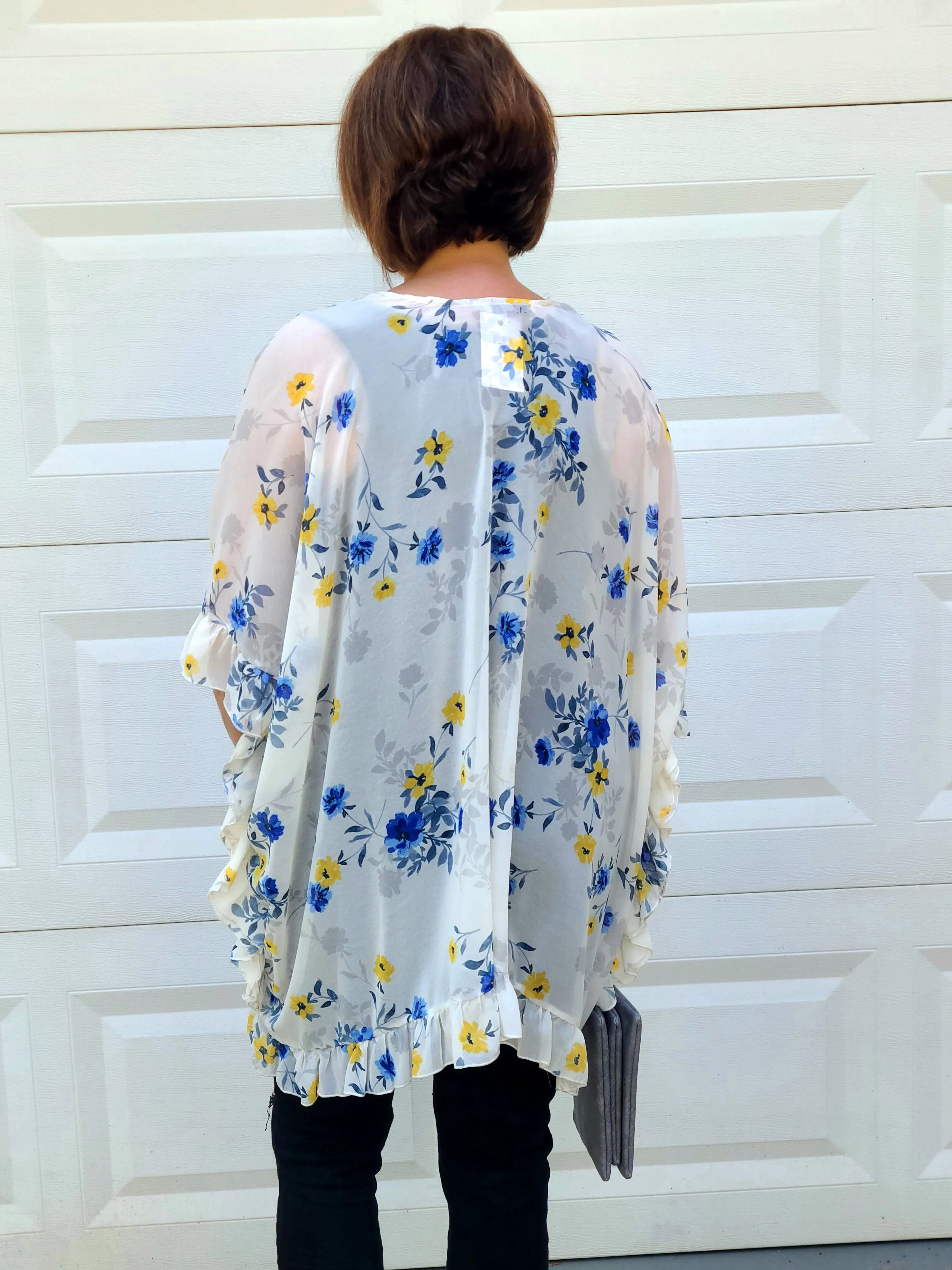 Floral Quarter Sleeve Kimono in White